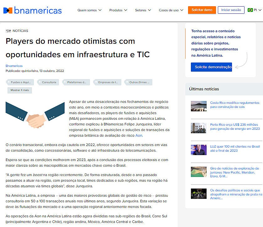 Players do mercado otimistas com oportunidades em infraestrutura e TIC